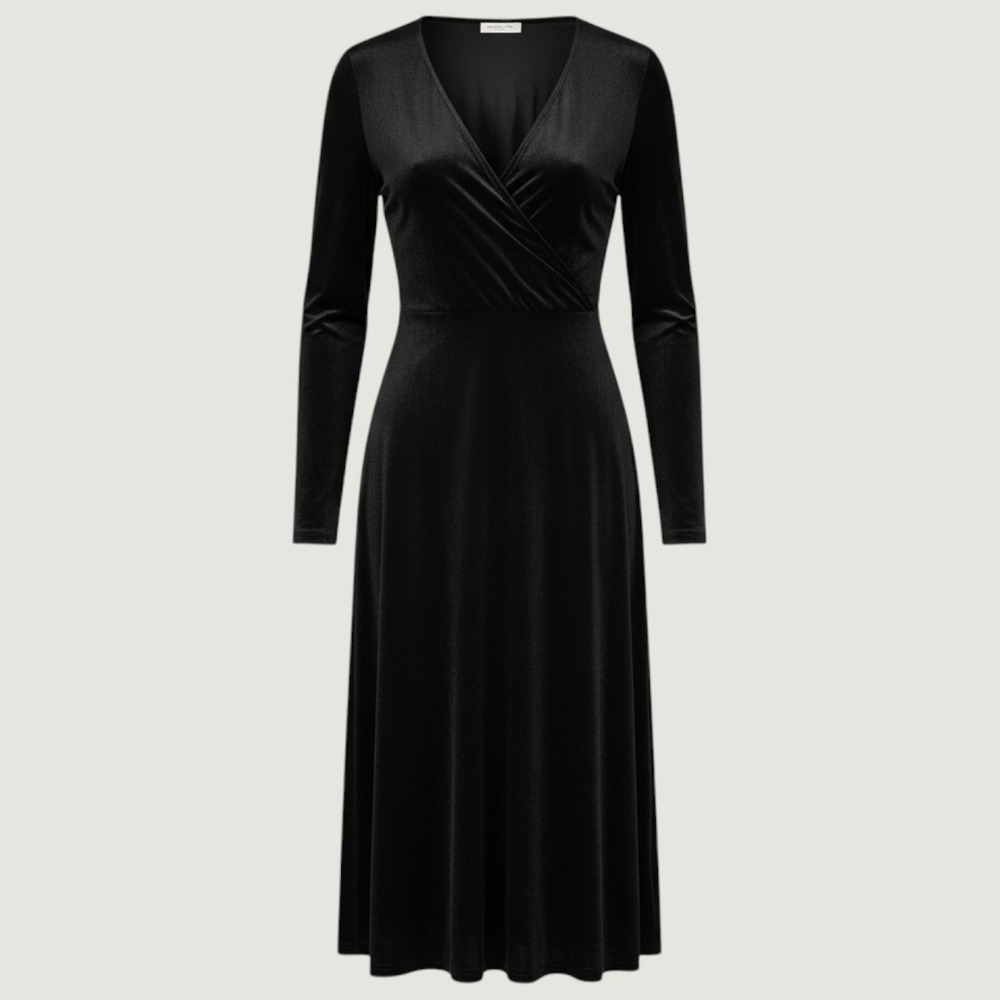 Berylove Dress Womens XXL Black Velvet Wrap Long Sleeve Midi Cocktail Party New